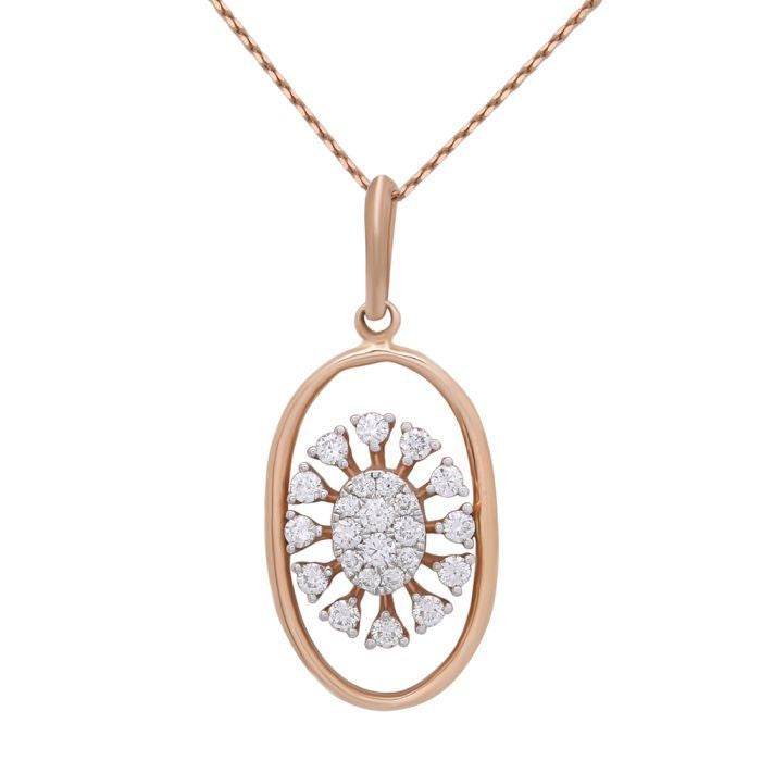 Shimmering Floral Oblong Diamond Rose Gold Pendant