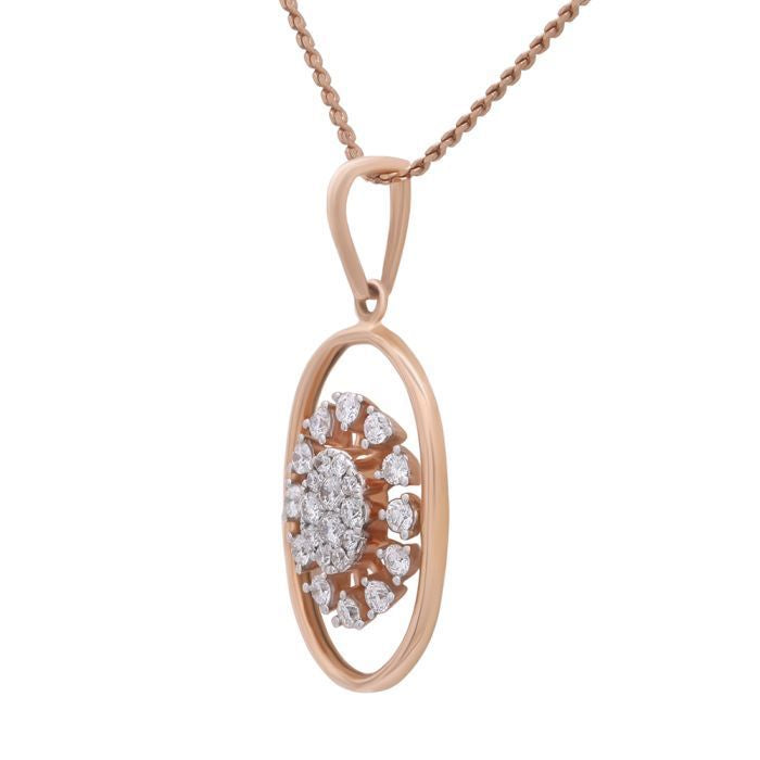 Shimmering Floral Oblong Diamond Rose Gold Pendant