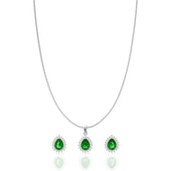 Charming Silver Green Drop Pendant Set
