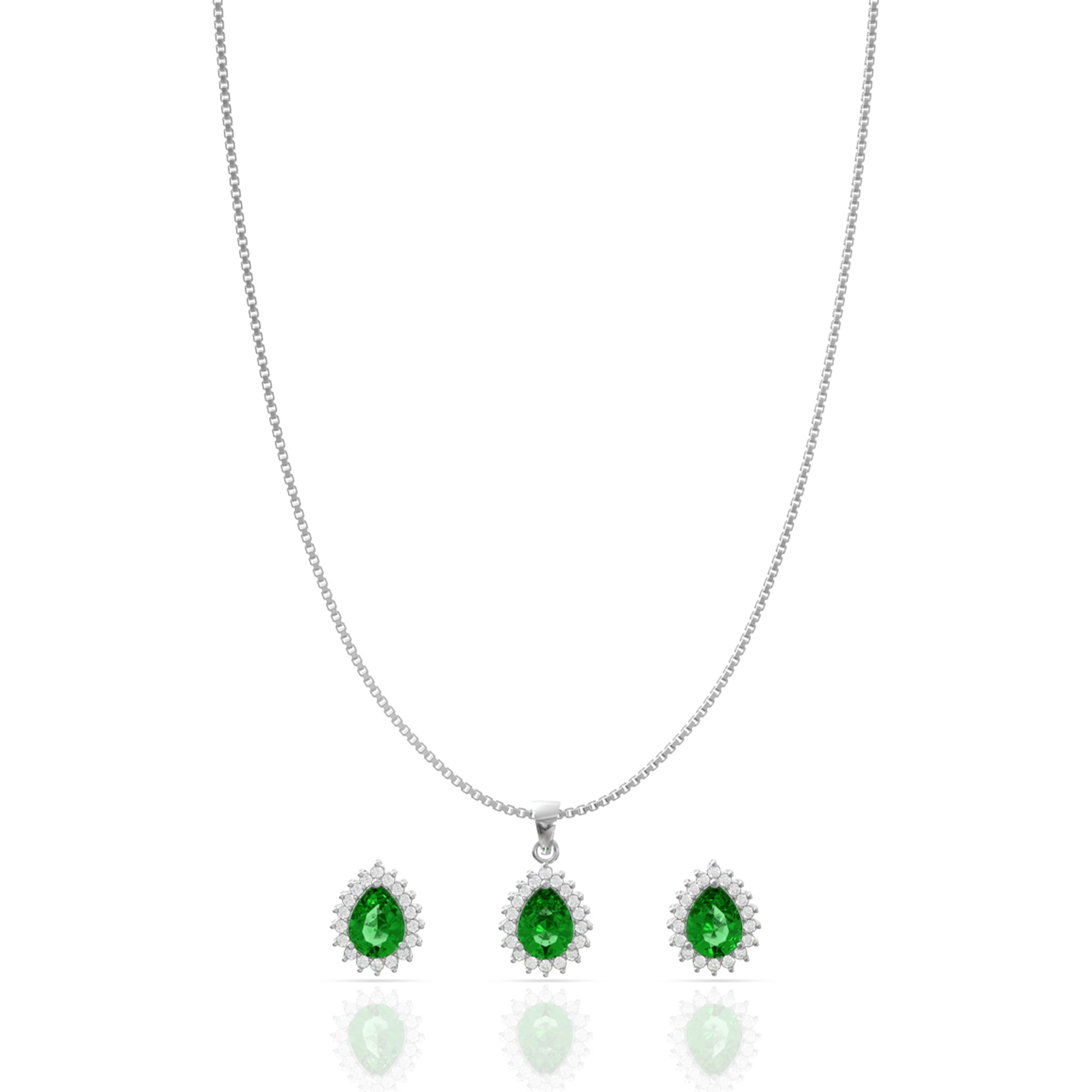 Charming Silver Green Drop Pendant Set