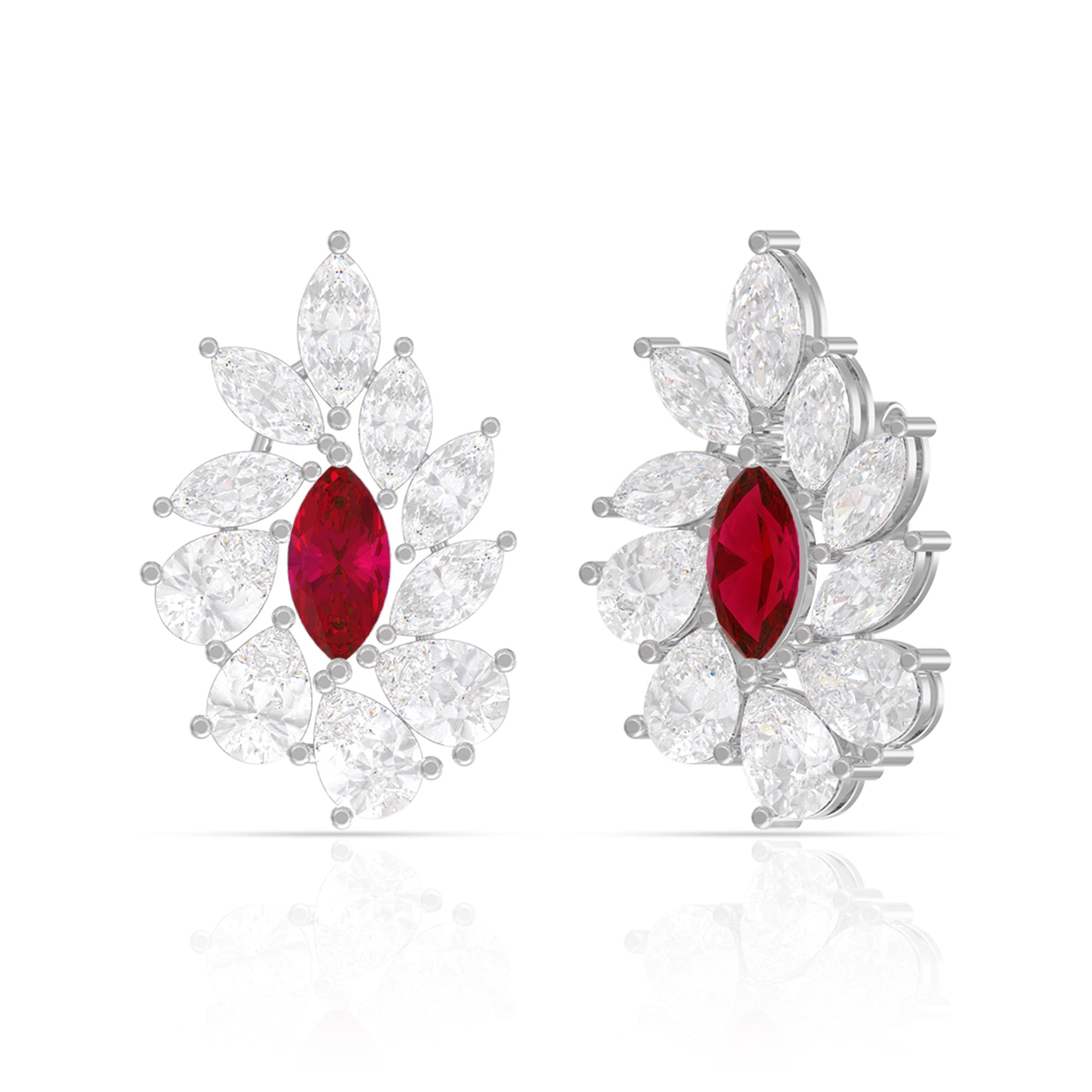 Red Diamond Silver Stud Earrings