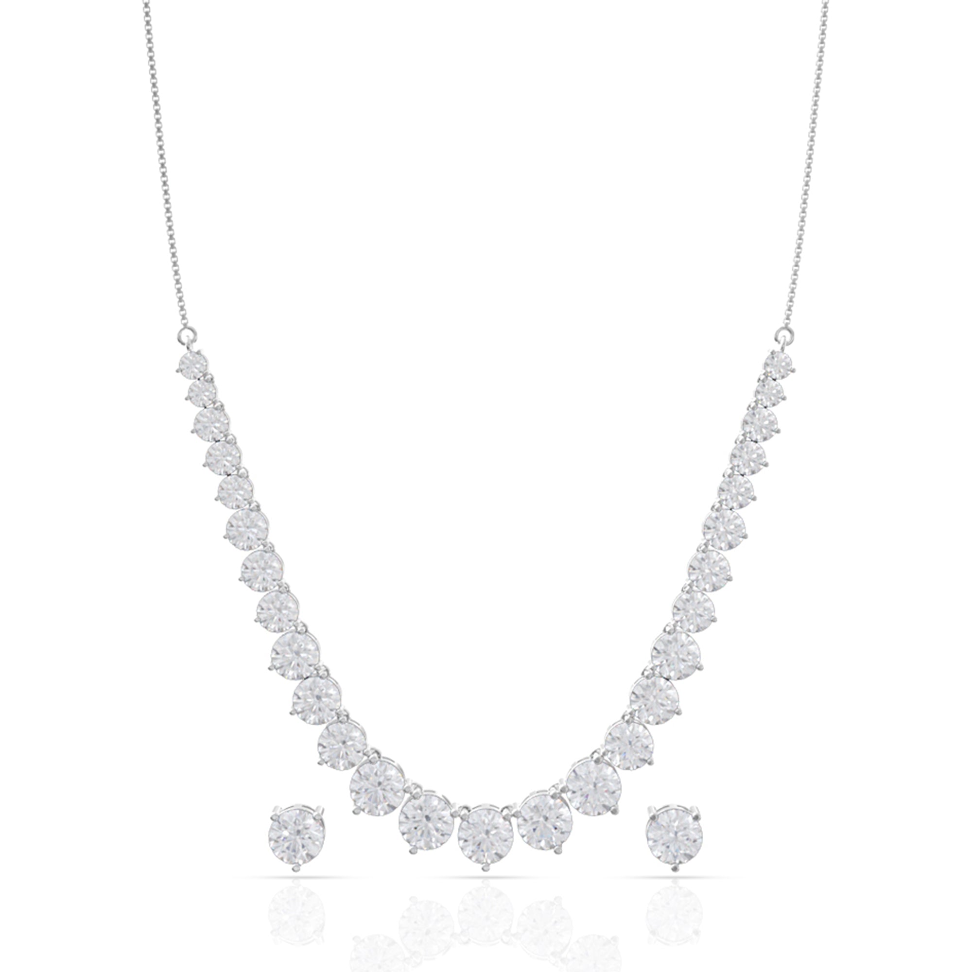 Striking Solitaire Silver Necklace Set