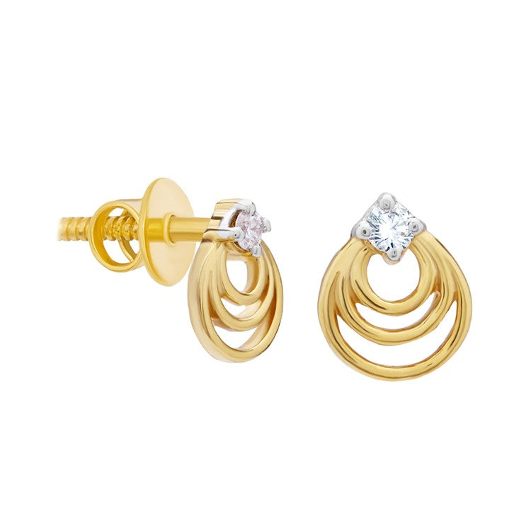 Petite Elegant Tri-Ring 18K Gold Studs
