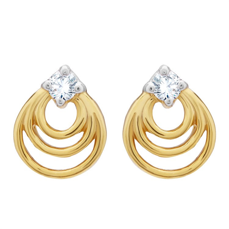 Petite Elegant Tri-Ring 18K Gold Studs