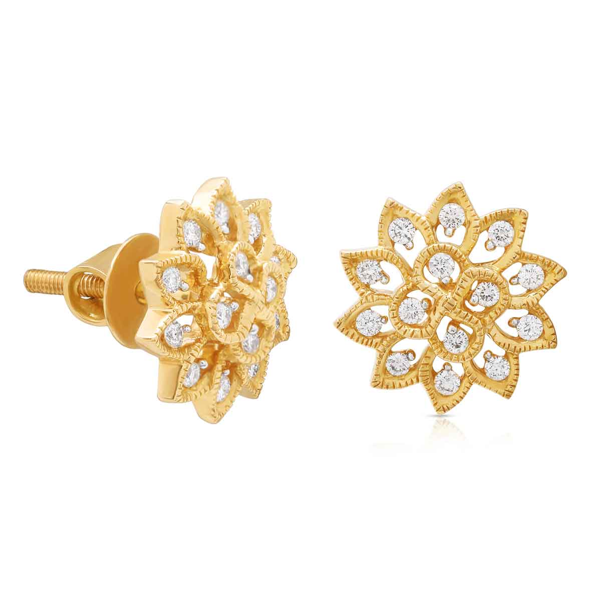 Elegant Petal Motif 18K Diamond Floral Studs