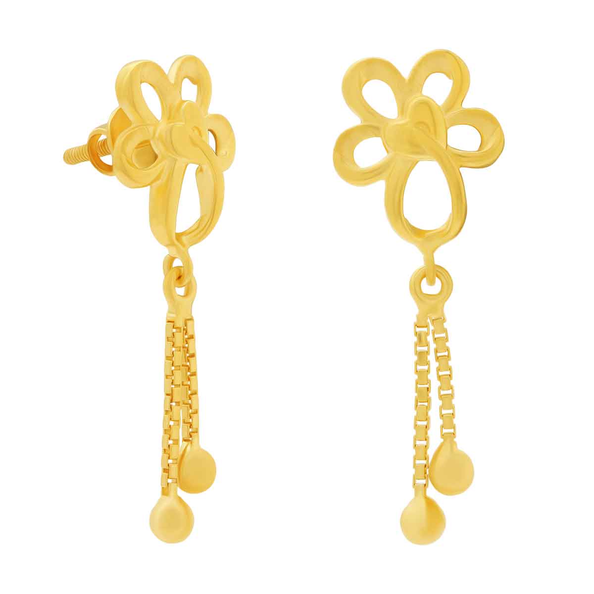 Chic Floral Dangler Earrings for a Modern Look in 22K