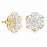 18K Intricately Crafted Daisy Motif Diamond Studs