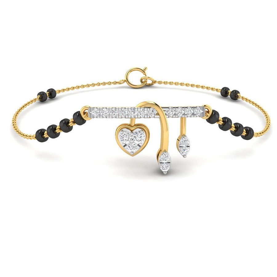 Shimmering Heart Diamond Mangalsutra Bracelet 18K
