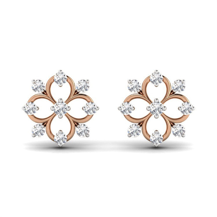 Exquisitely Detailed 18K Clover Gold Stud Earrings