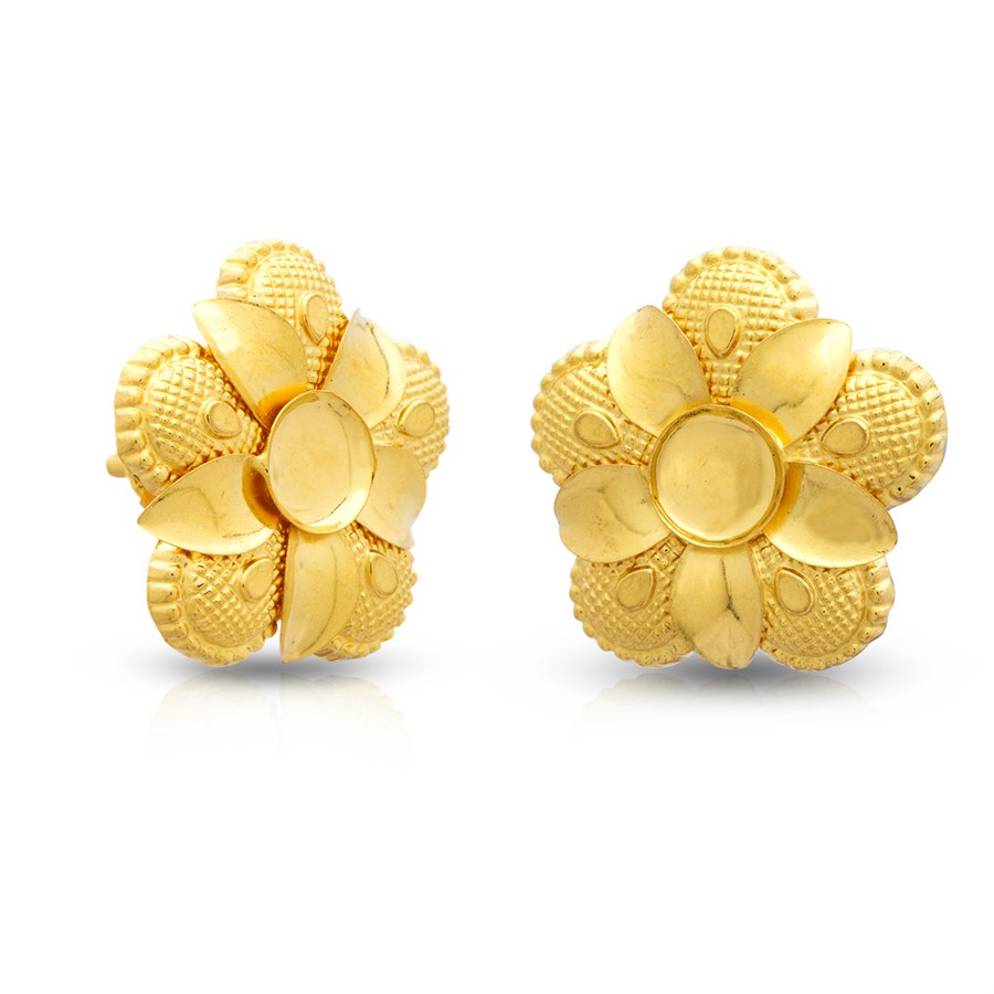 22K Floral Gold Earrings with Classic Elegance
