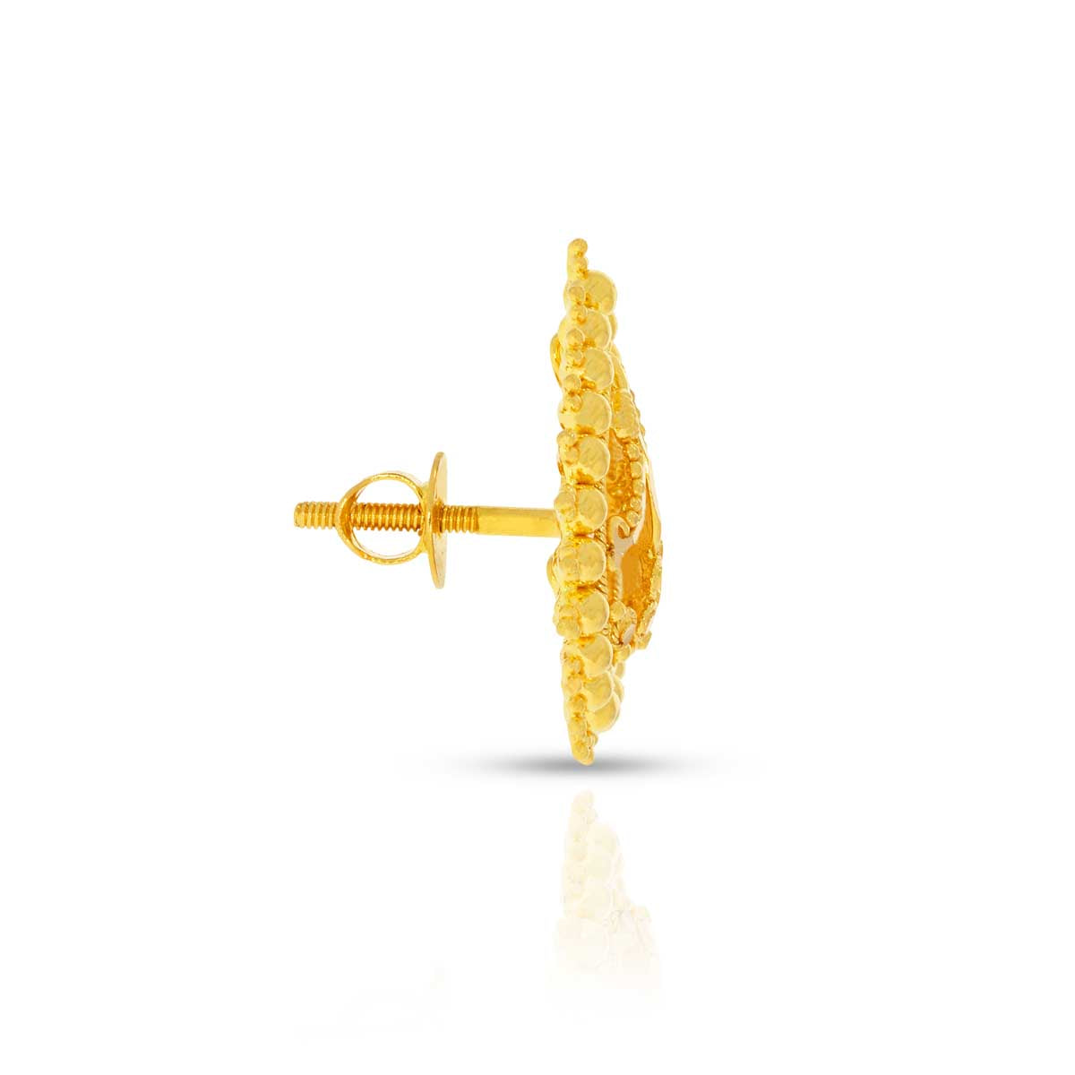 Gold Stud Earrings with Floral Charm in 22K