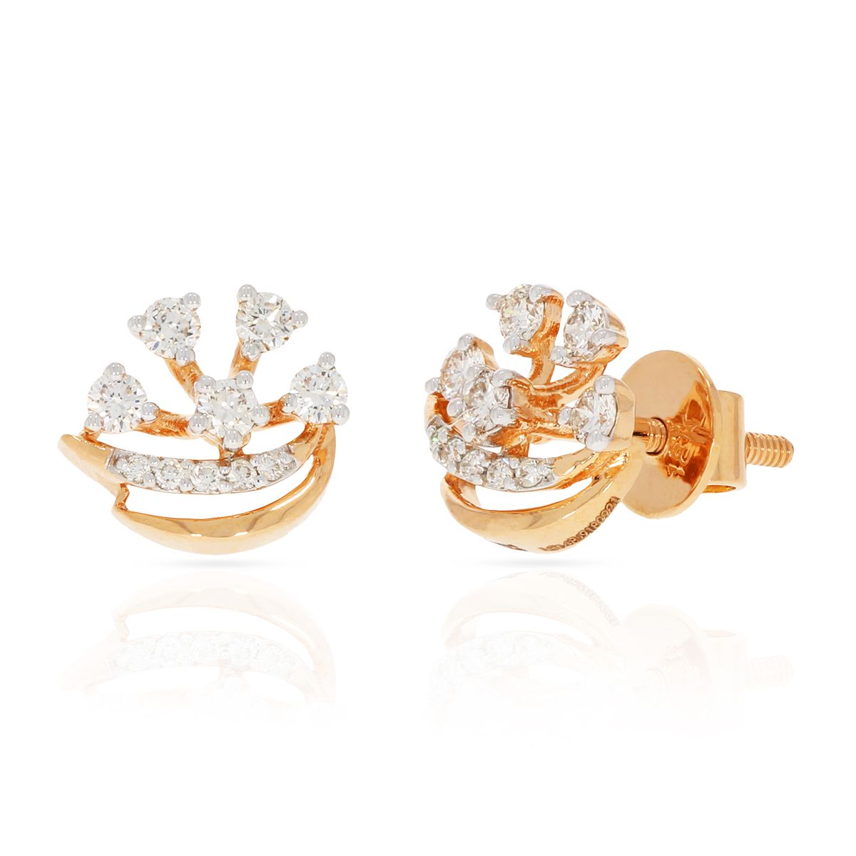 Rosy Petal Charm Gold Studs