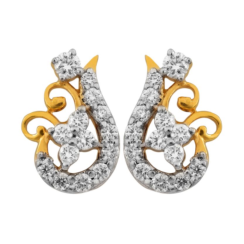 Luxurious Elegant Peacock Feather 18K Diamond Studs
