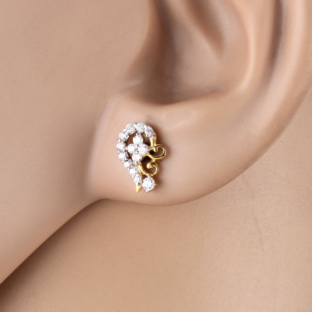 Luxurious Elegant Peacock Feather 18K Diamond Studs