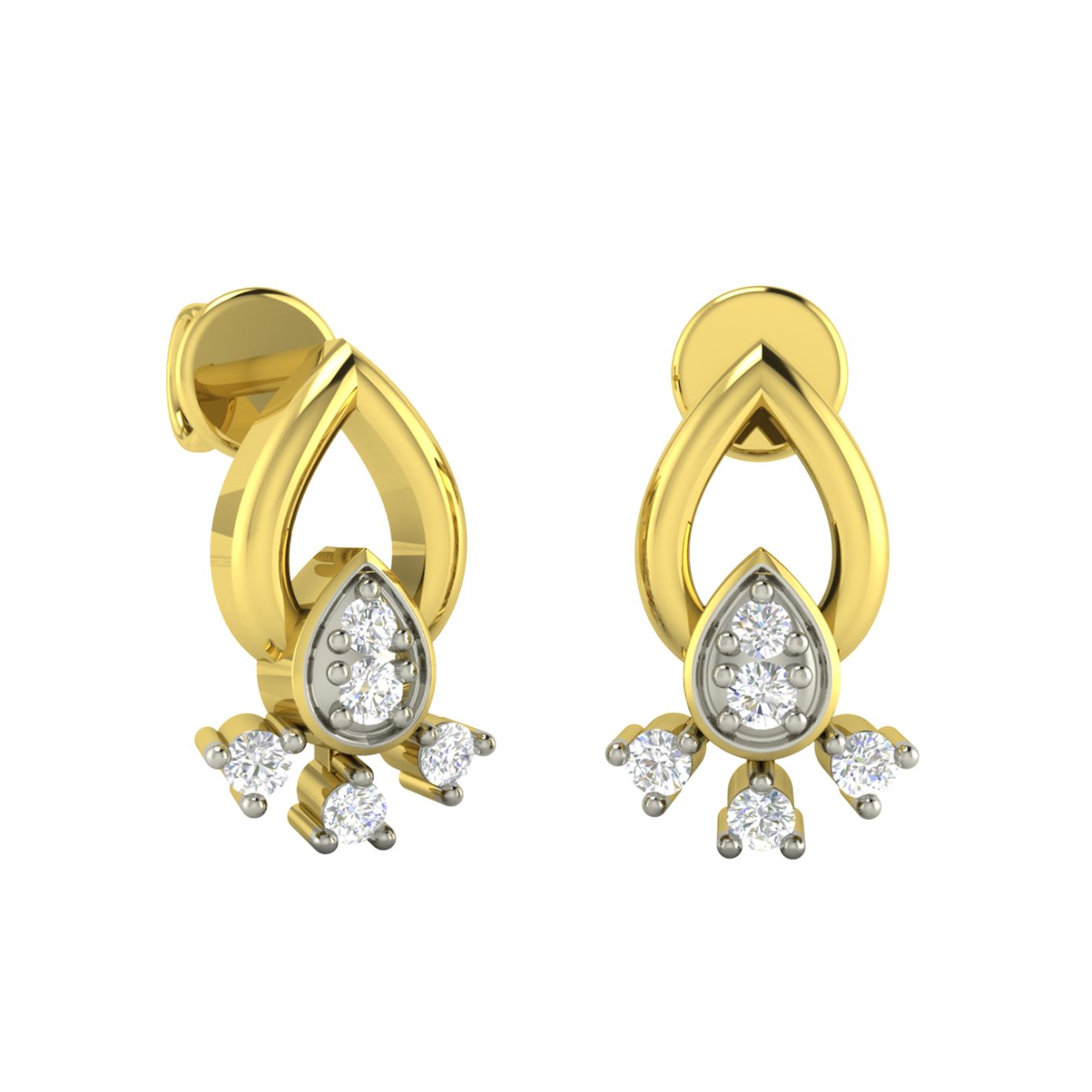 Dainty Tri-Petal Gold Stud Earrings 18K