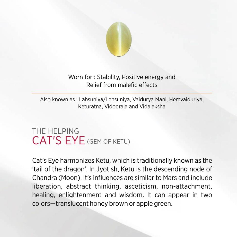 WHP Jewellers 6.08 Carat Natural Cat's Eye Stone with Lab Certified for Astrological Purpose