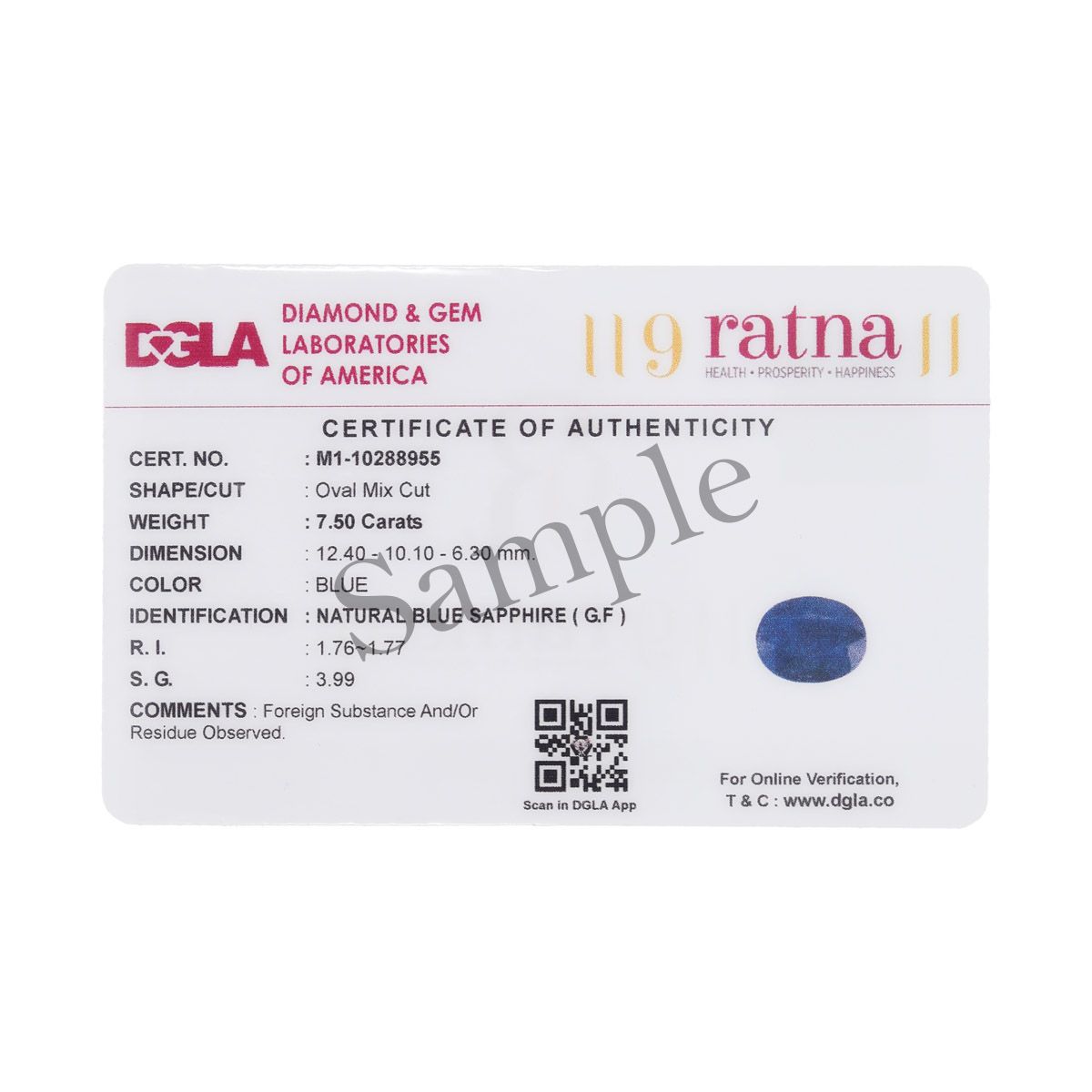 WHP Jewellers 5.42 Carat Natural Blue Sapphire with Lab Certified for Astrological Purpose