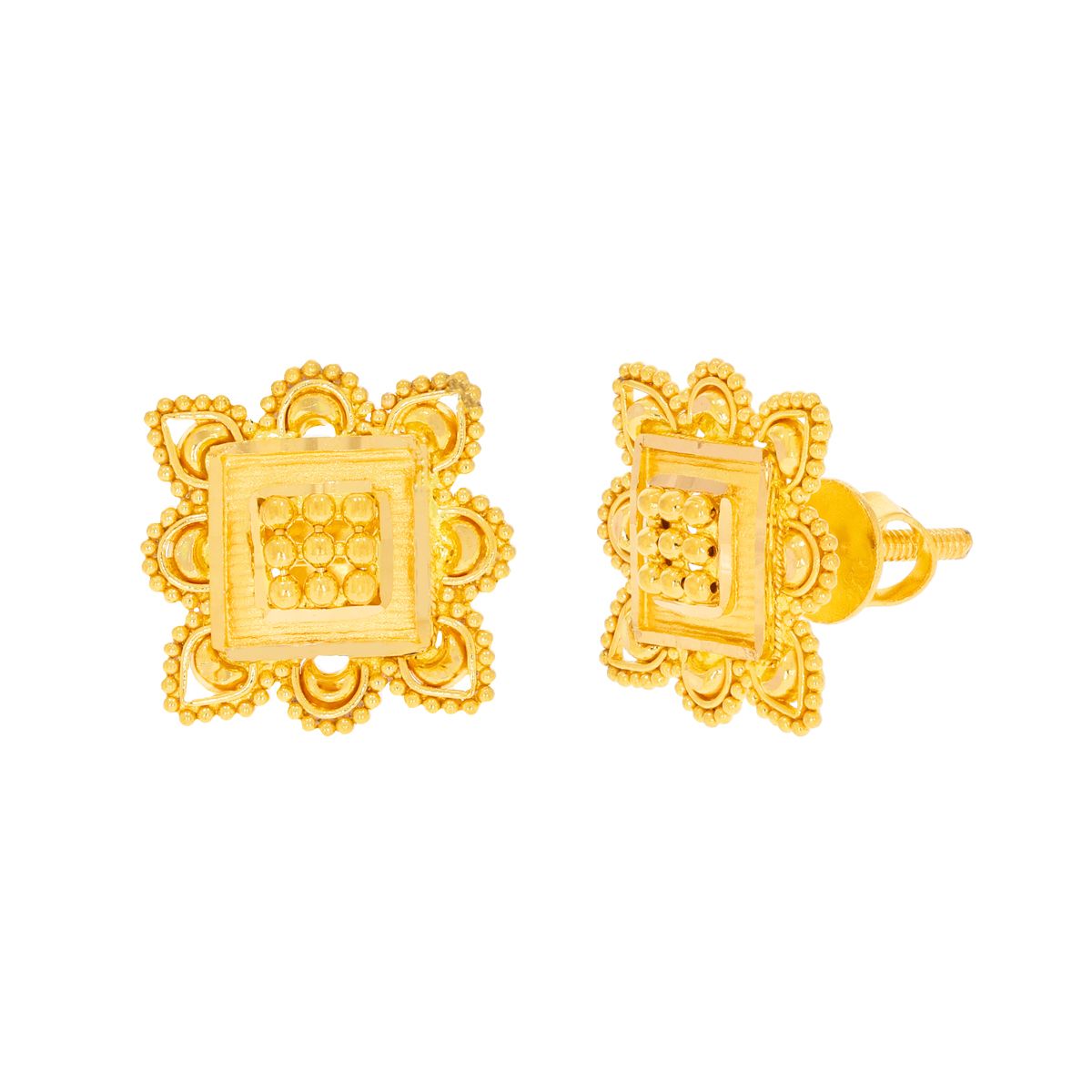 Classic Elegance Square Design 22K Gold Stud Earrings