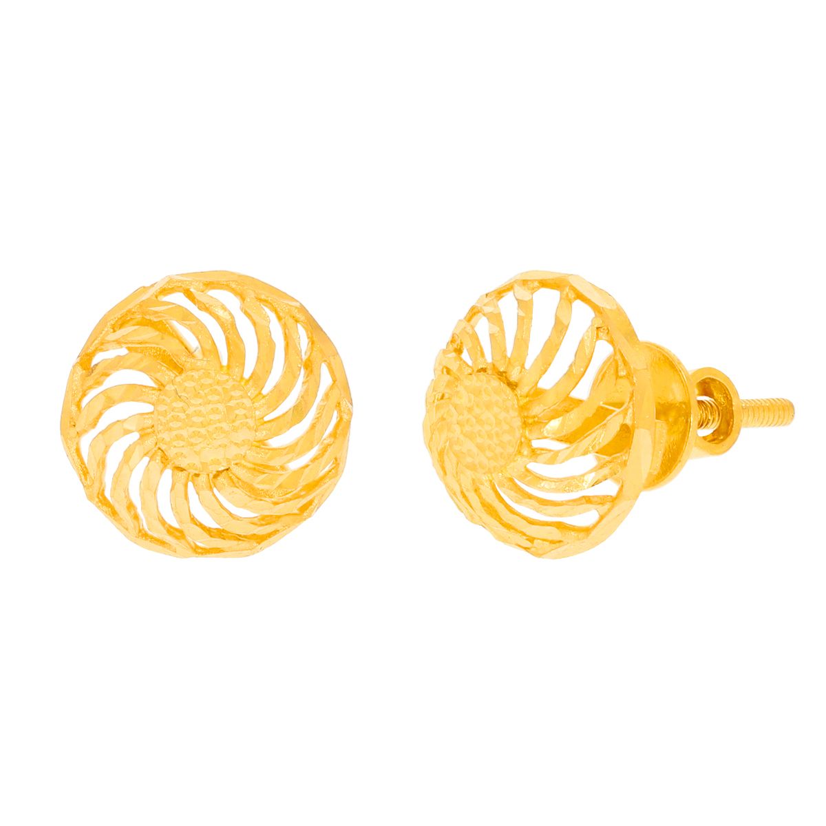 Elegant Spiral Gold Stud Earrings in 22K