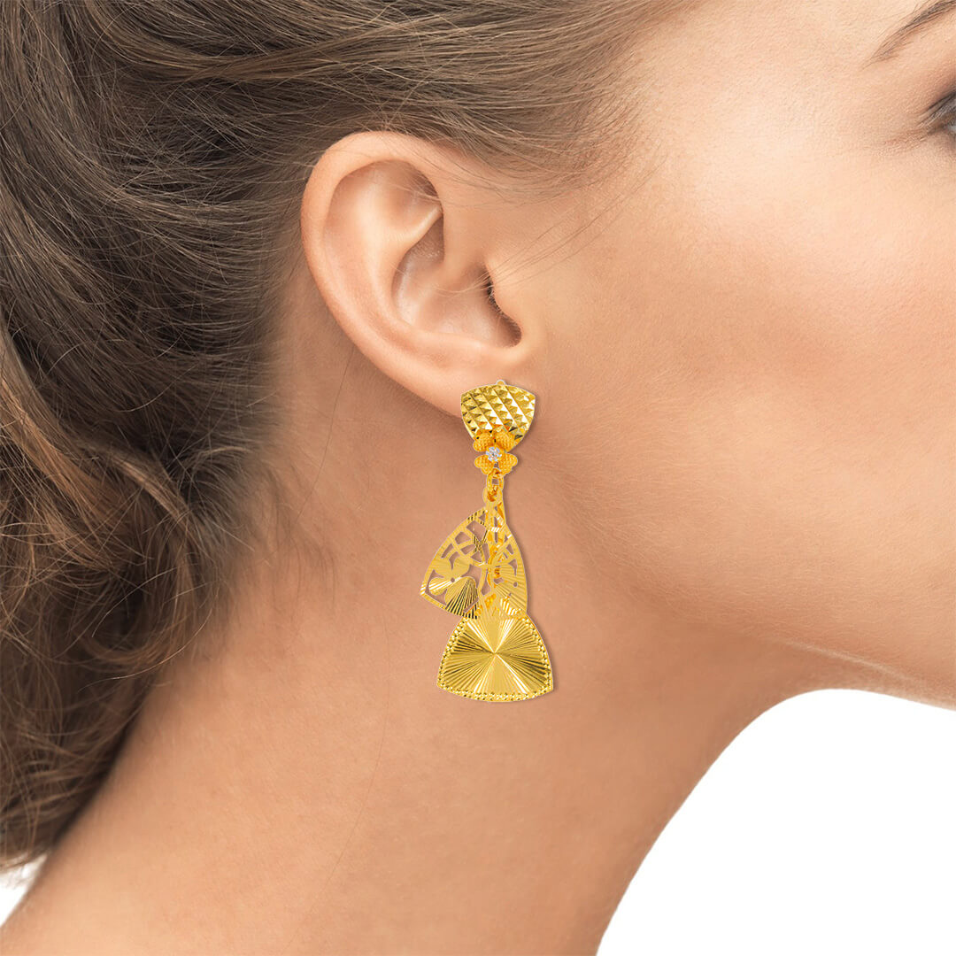 Clover Petal Charm 22K Gold Danglers