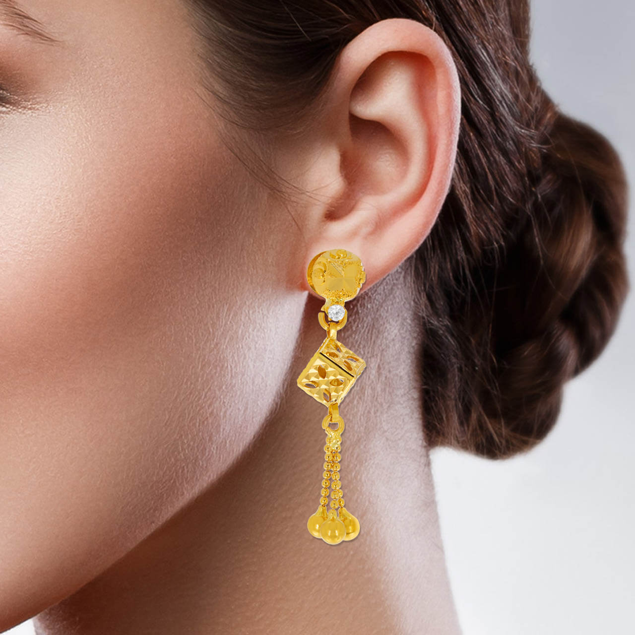 22K Minimal Gold Danglers with Modern Twist