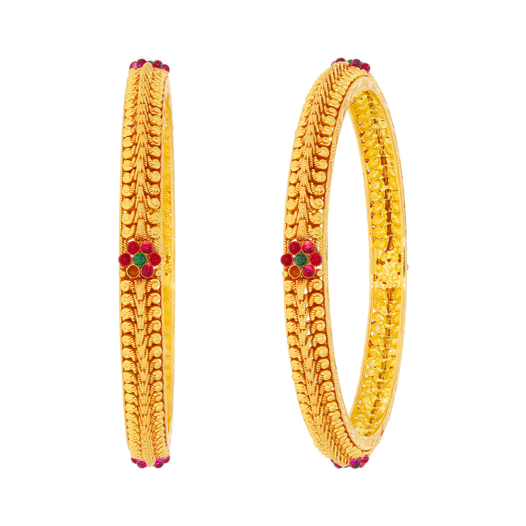 Vibrant Floral Grace Gold Bangle