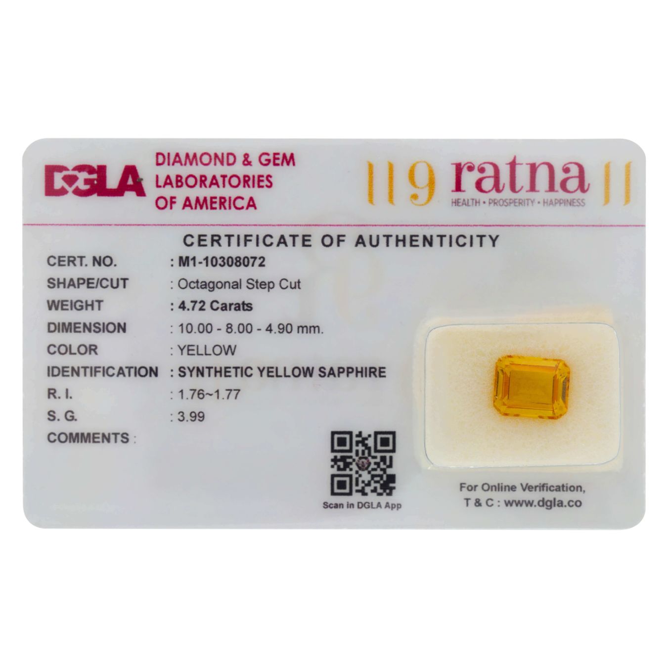 WHP Jewellers 4.72 Carat Synthetic Yellow Sapphire Stone with Lab Certified for Astrological Purpose
