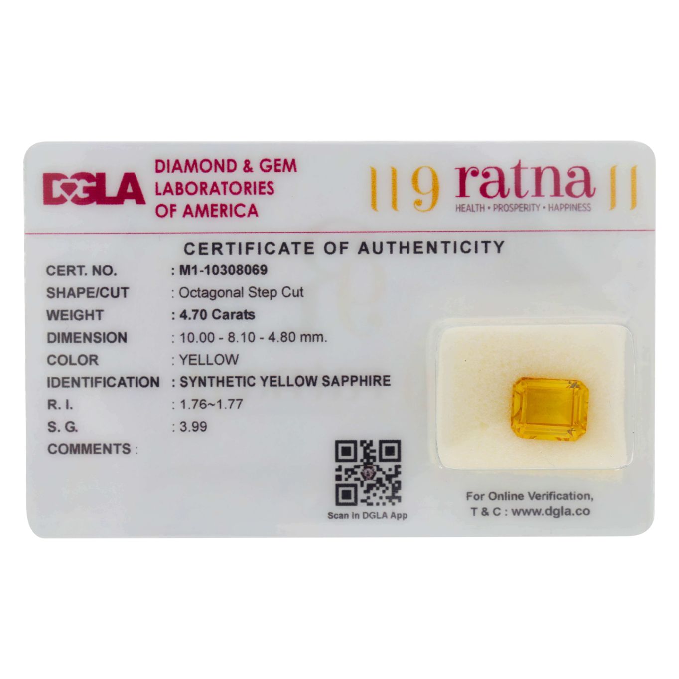 WHP Jewellers 4.7 Carat Synthetic Yellow Sapphire Stone with Lab Certified for Astrological Purpose