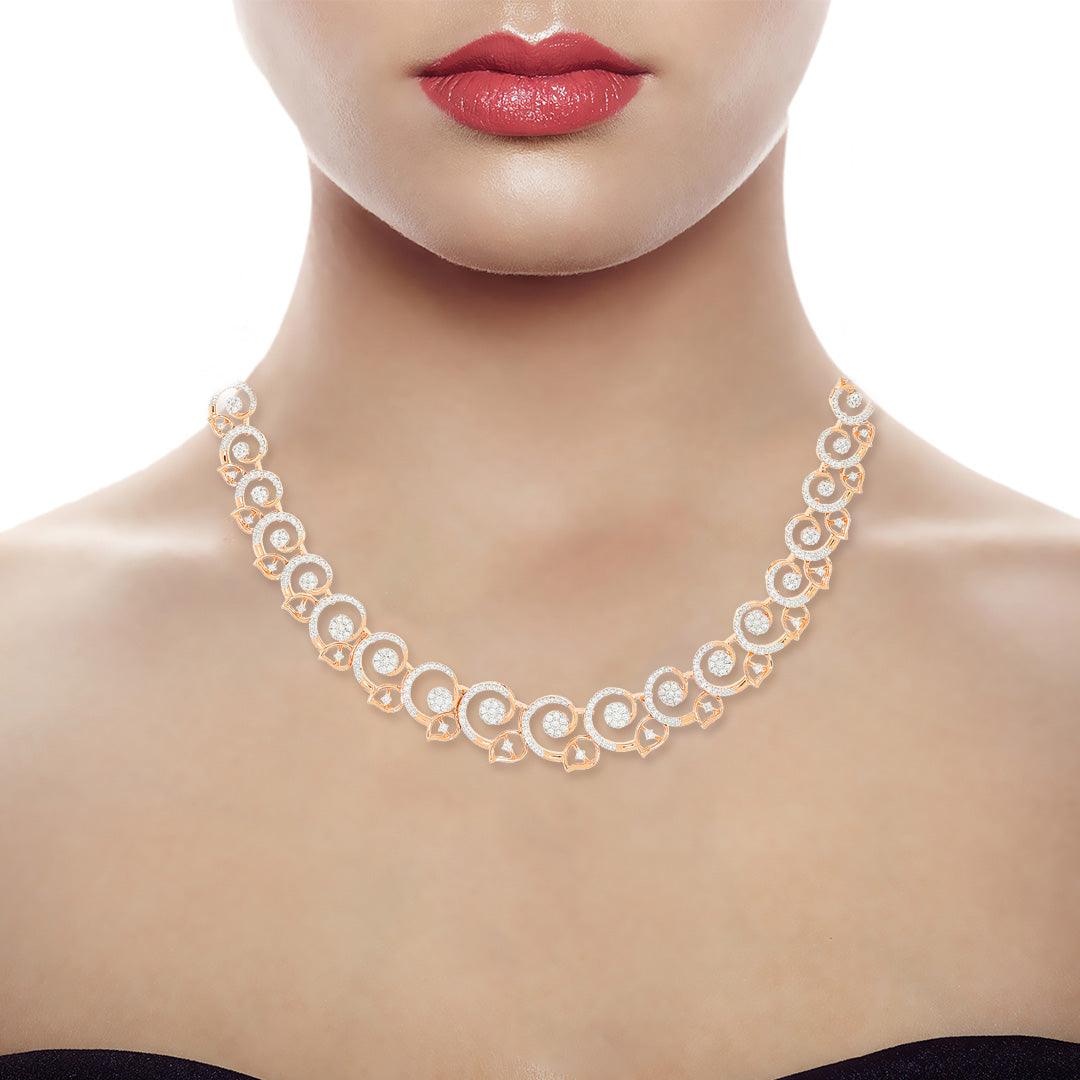 Charming Swirls Dazzle Diamond Short Necklace
