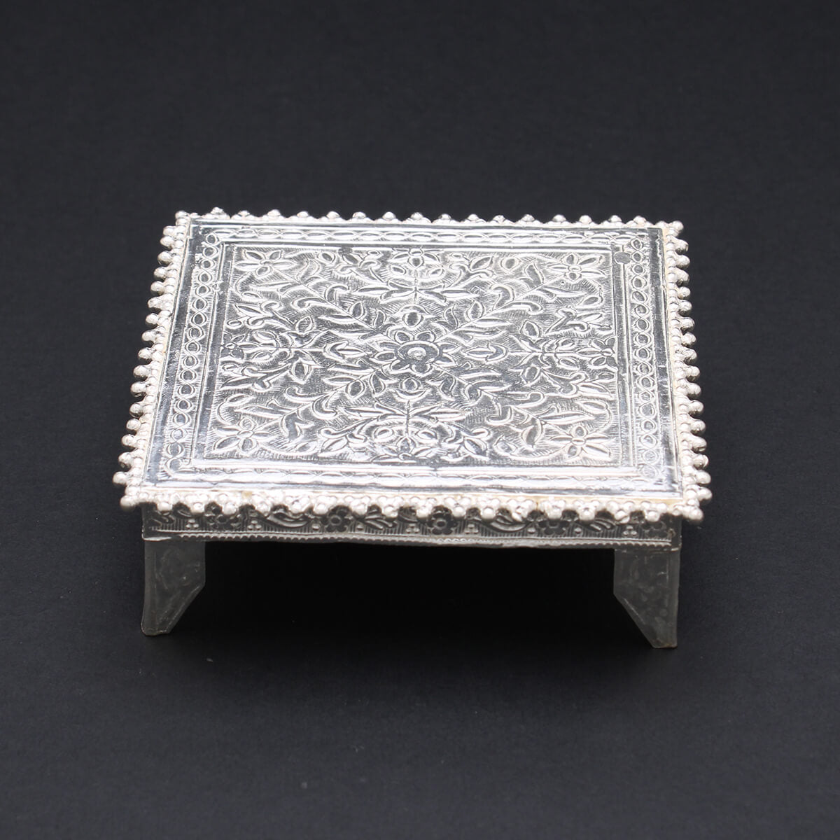 Silver Floral Paat For Pooja