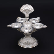 Mesmerising Gleaming Peacock Silver Diya Lamp