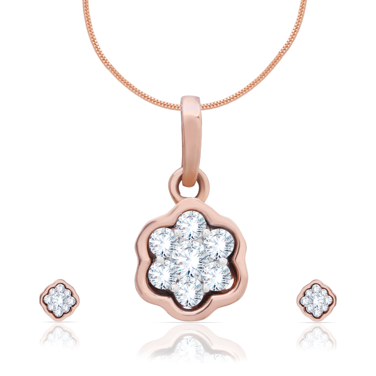 Rosy Floral Grace Diamond Pendant Set