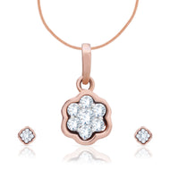 Rosy Floral Grace Diamond Pendant Set