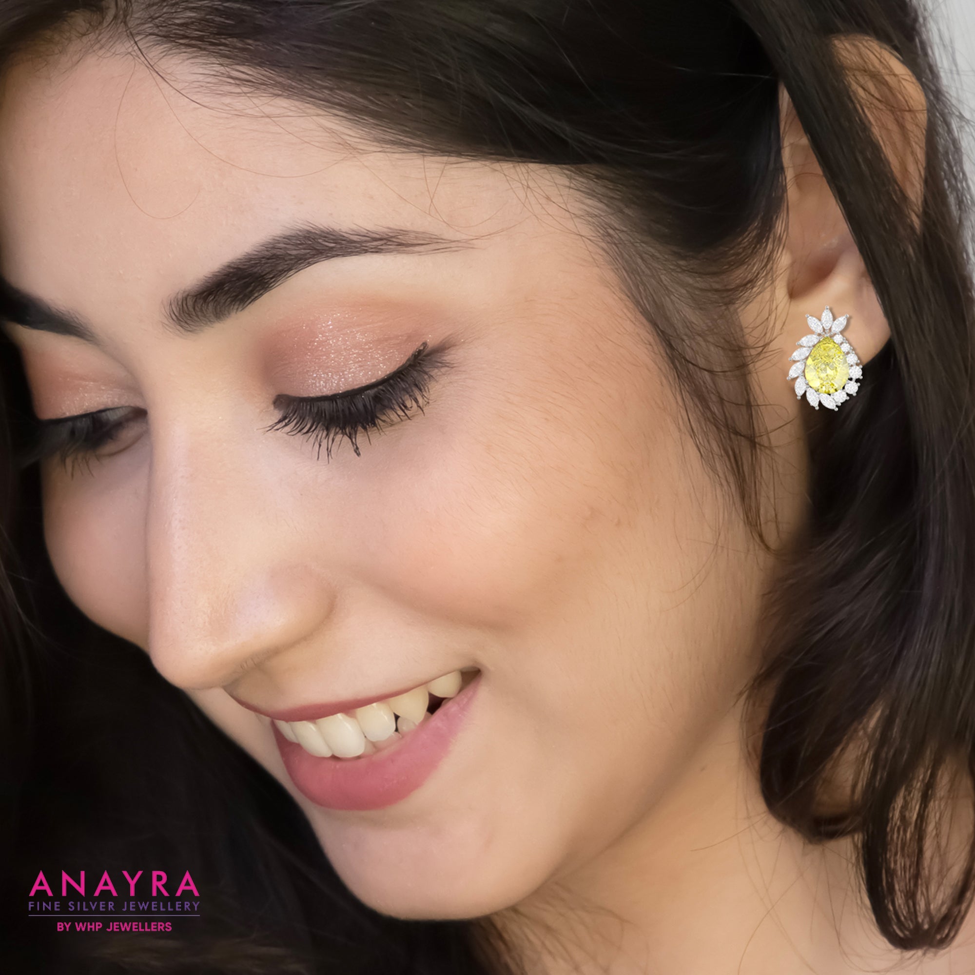 Crystal Yellow Stone Silver Studs