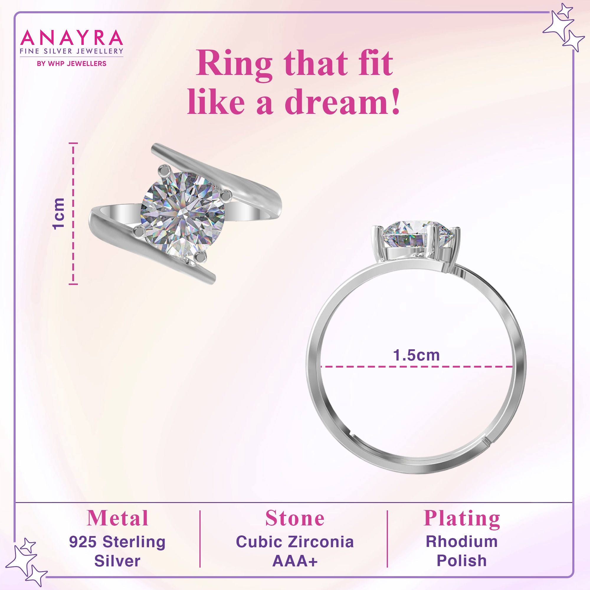 Majestic Solitaire Adjustable Silver Ring