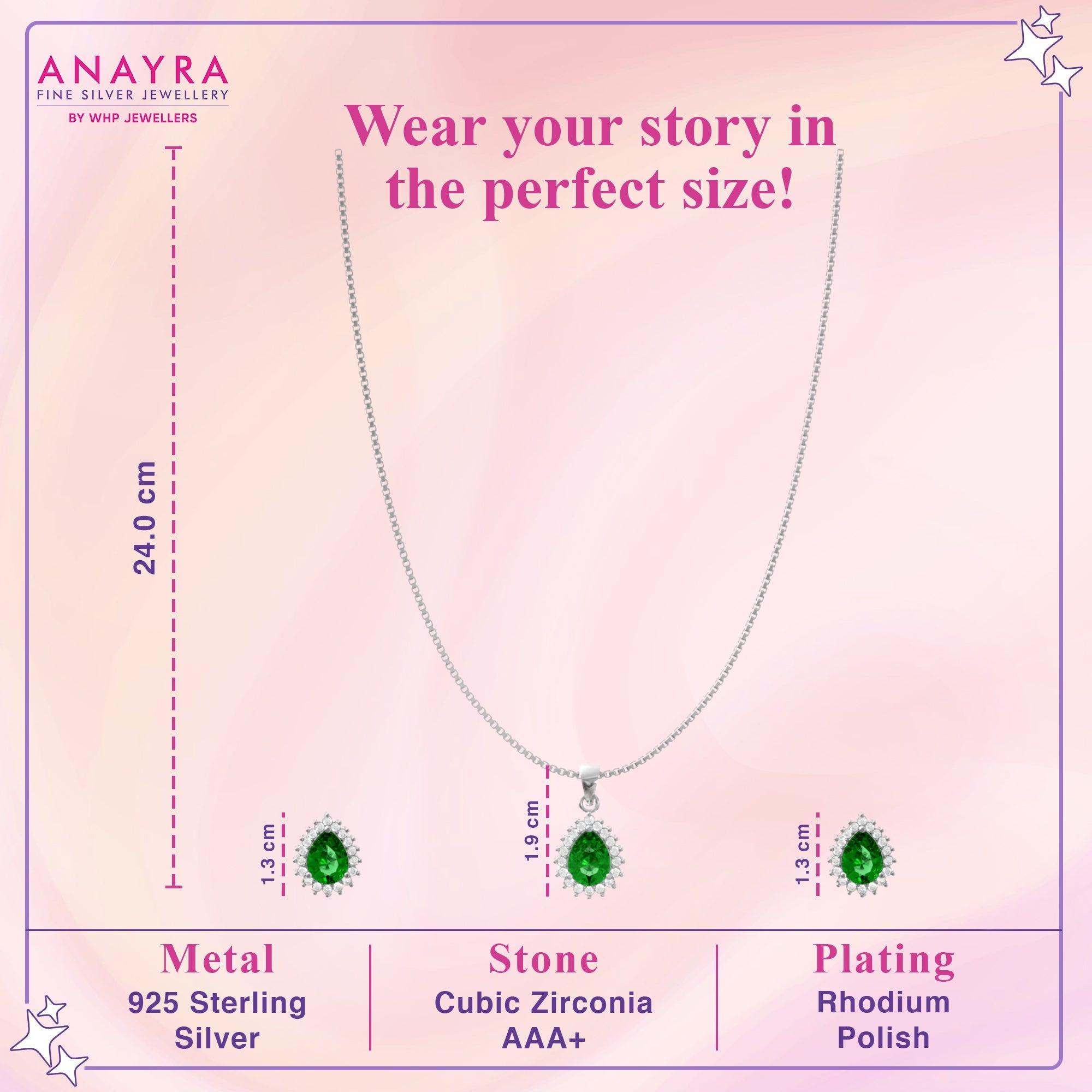 Charming Silver Green Drop Pendant Set