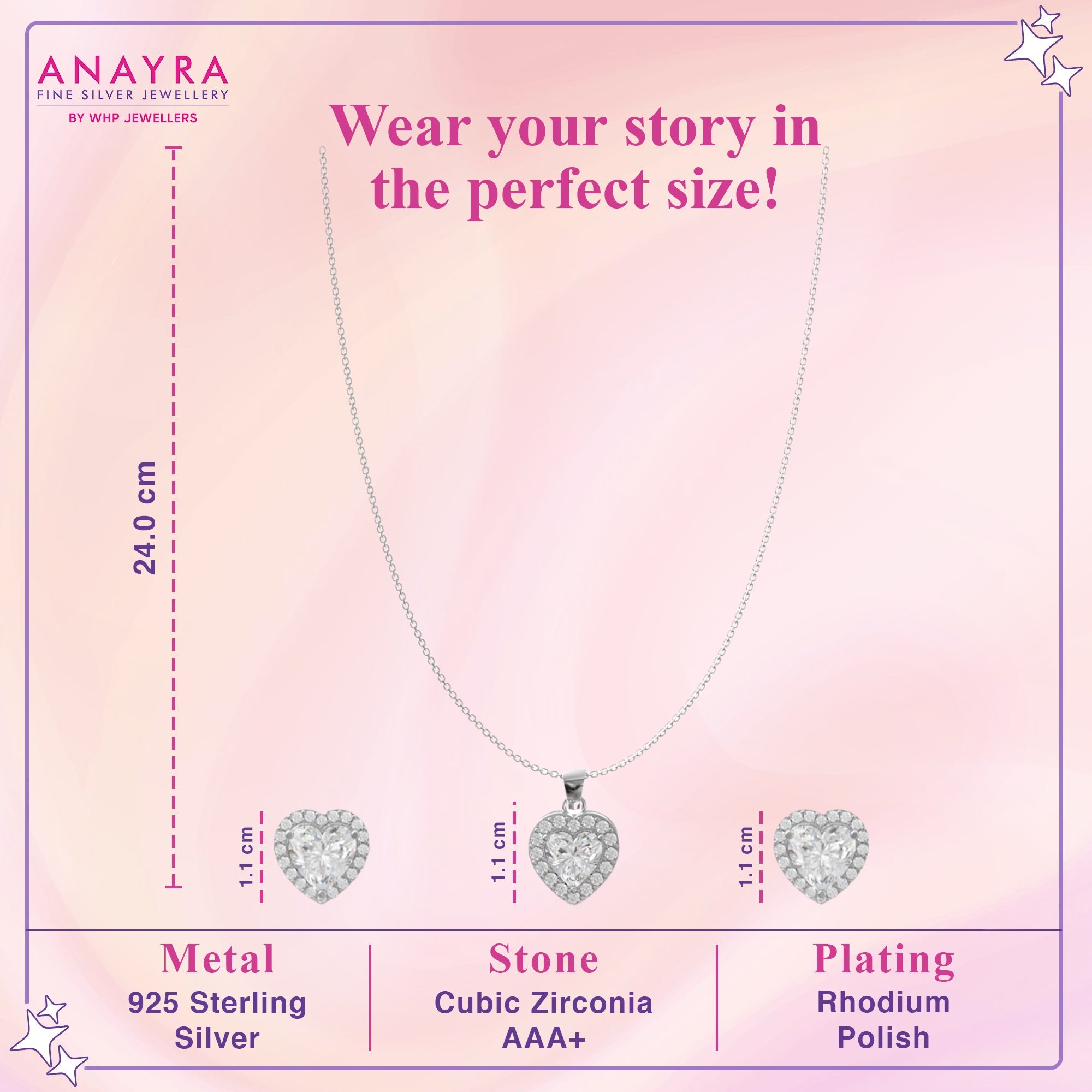 Silver Charming Heart Pendant Set