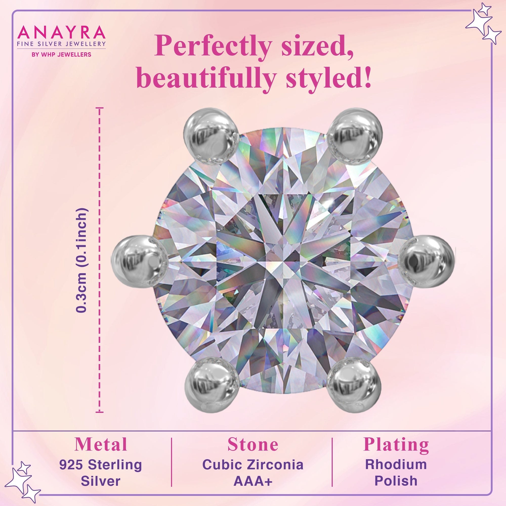 Tiny Sterling Silver Sparkle Studs