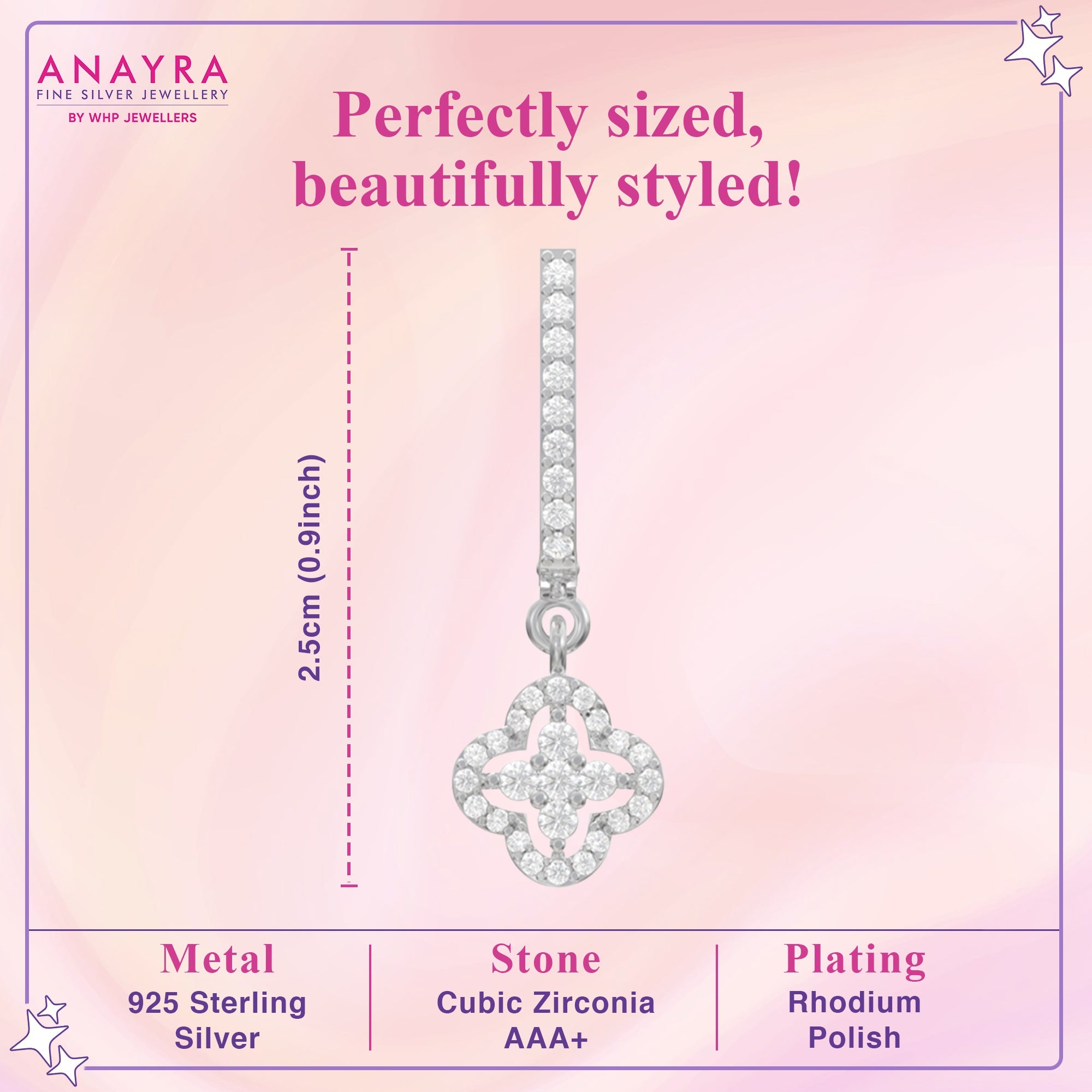 925 Sterling Silver American Diamond Sterling Silver Drop Earrings