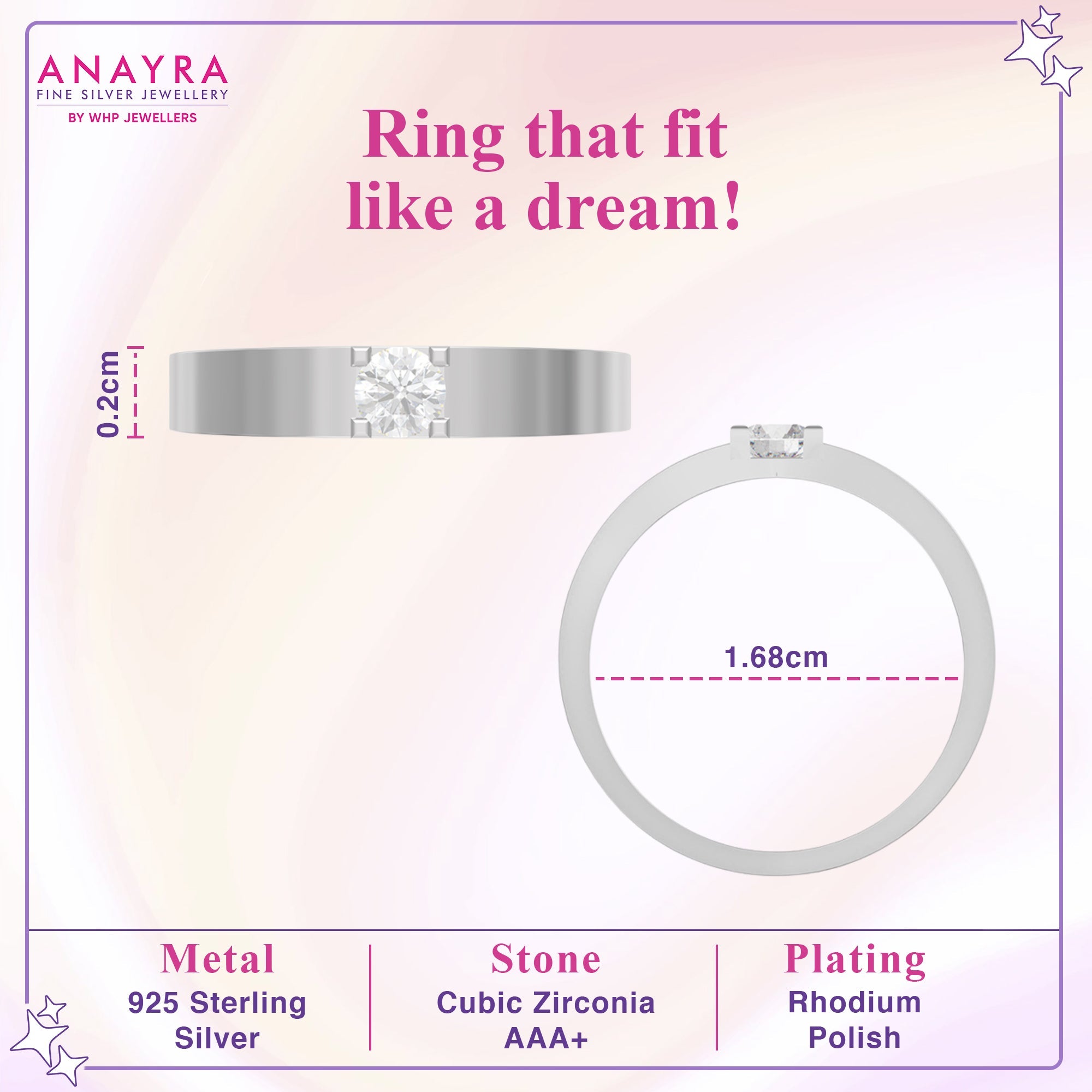 Elegant Solitaire Silver Band Ring
