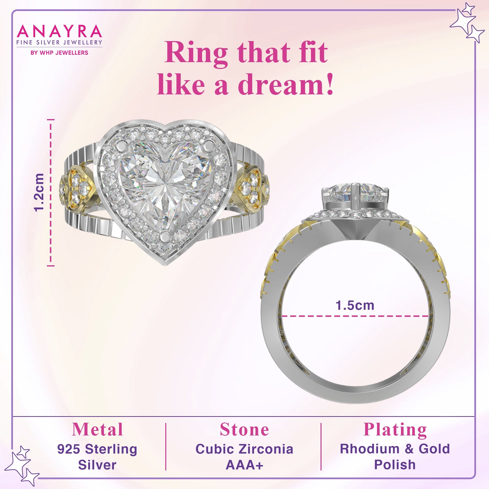 Silver Zircon Embrace Heart Ring