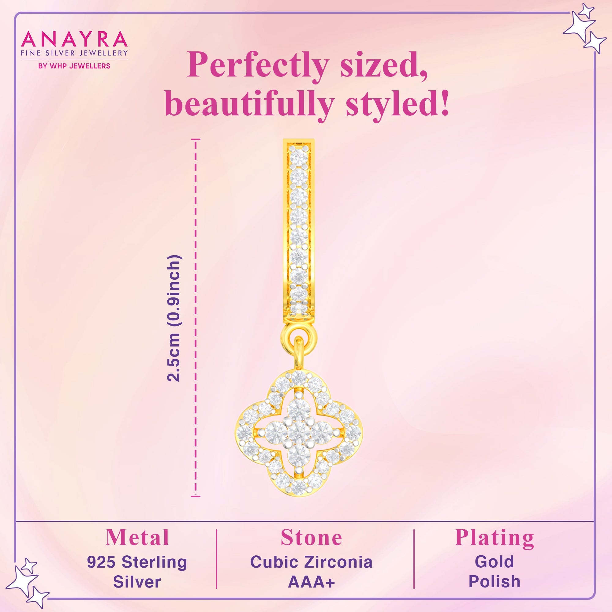 Sterling Silver American Diamond Hoop Dangle Earrings