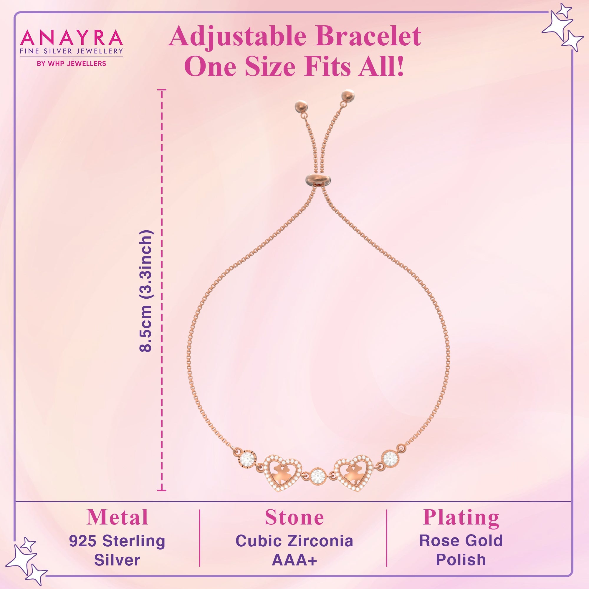 Rose Gold Halo Heart Studded Bracelet