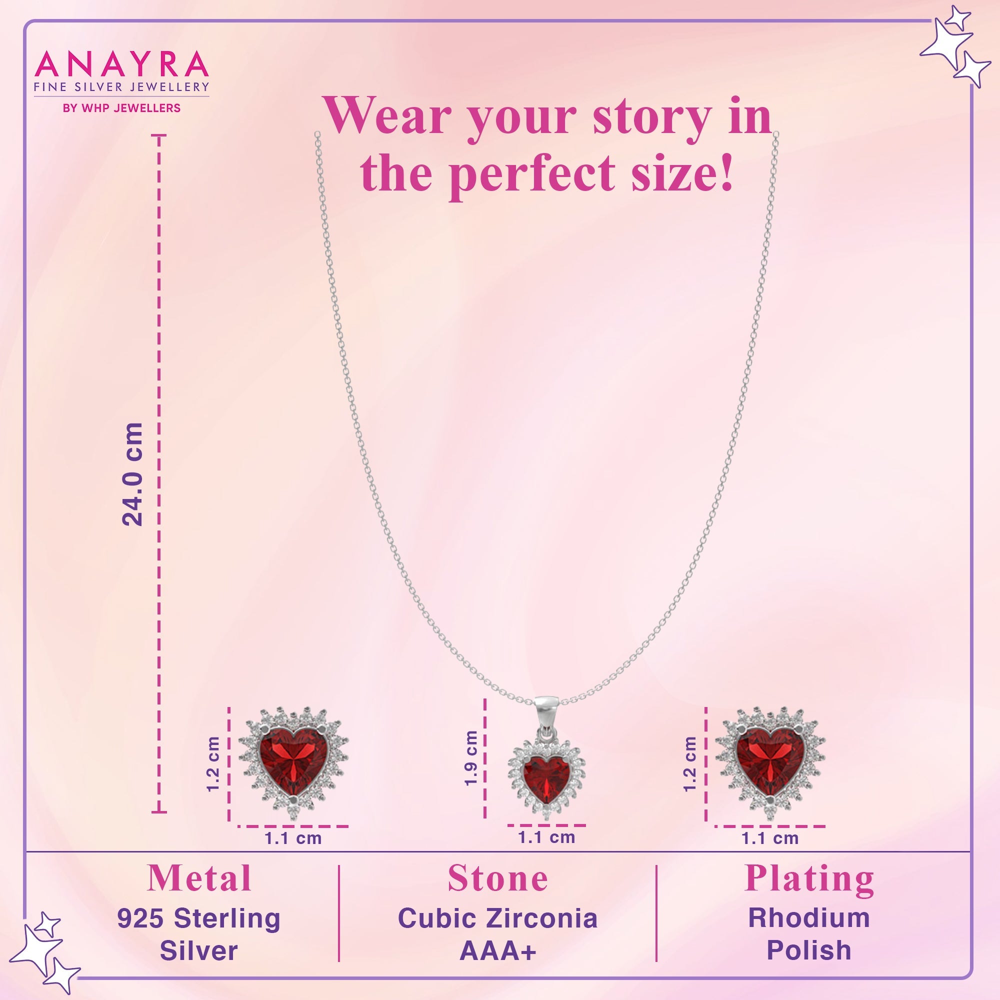 Silver Charming Red Heart Pendant Set