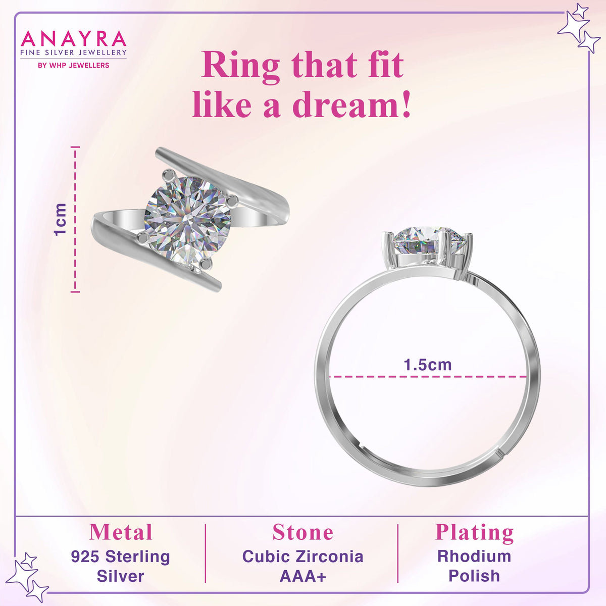 Majestic Solitaire Adjustable Silver Ring