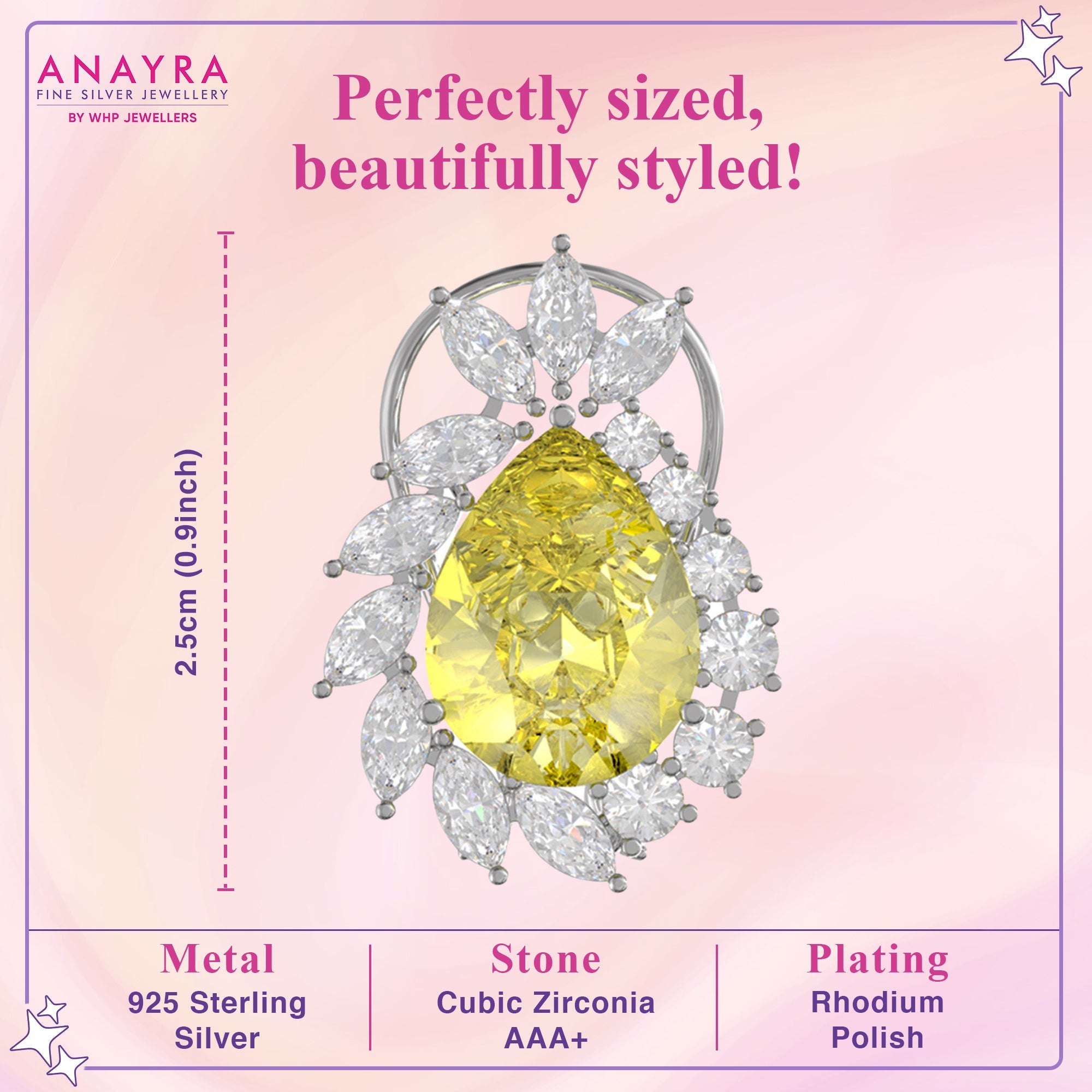 Crystal Yellow Stone Silver Studs