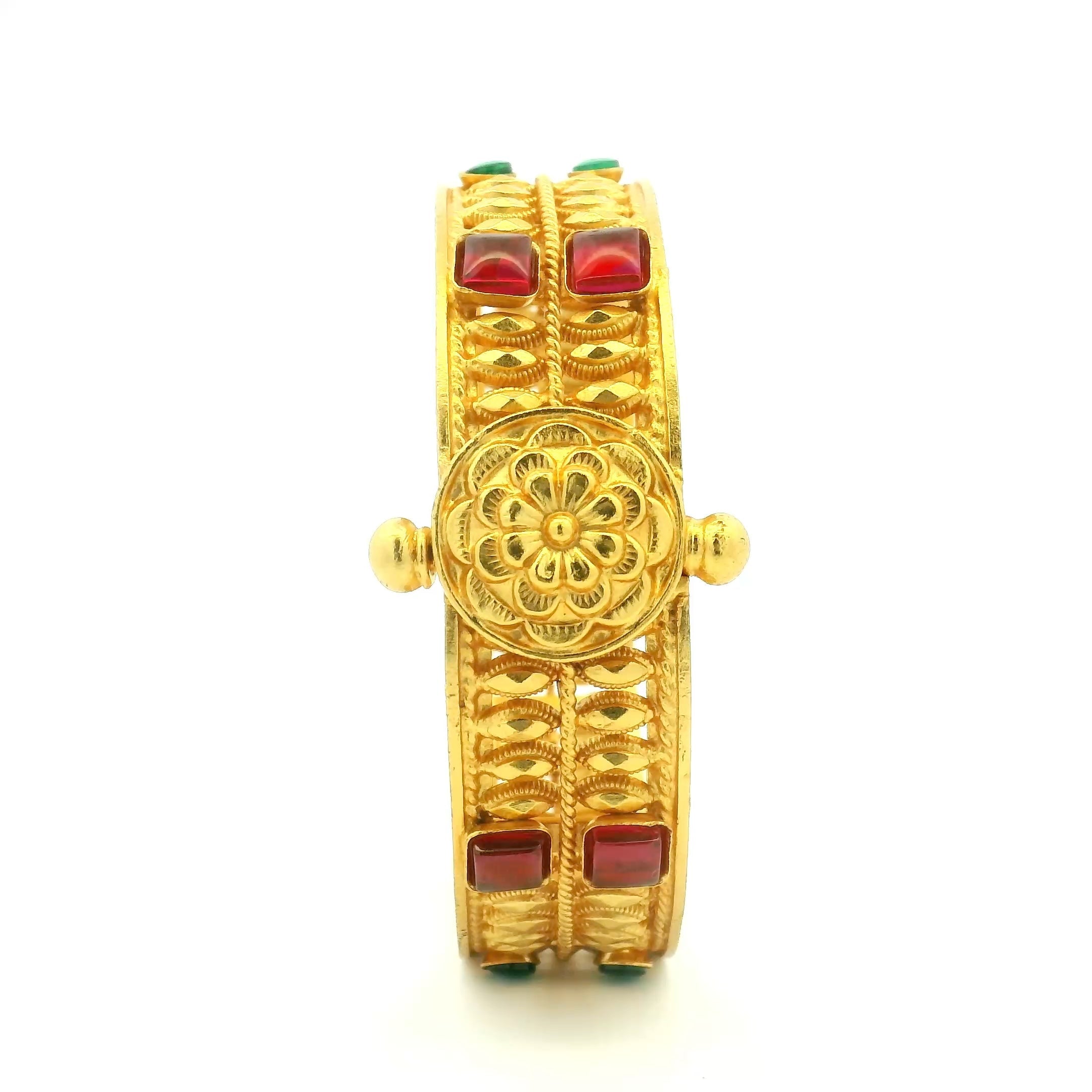 Silver Floral Ruby Gold Plated Kada