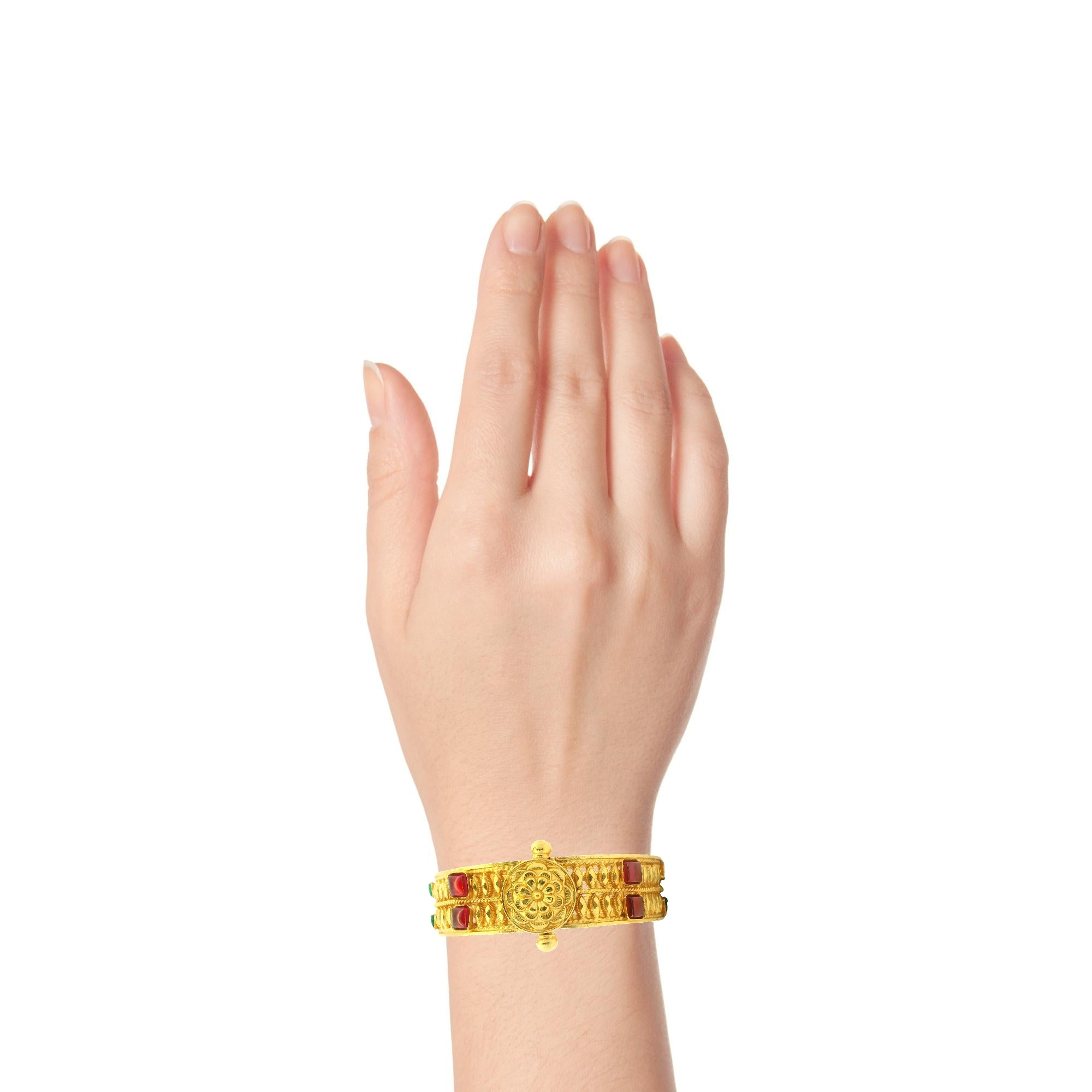 Floral Ruby Gold Plated Kada