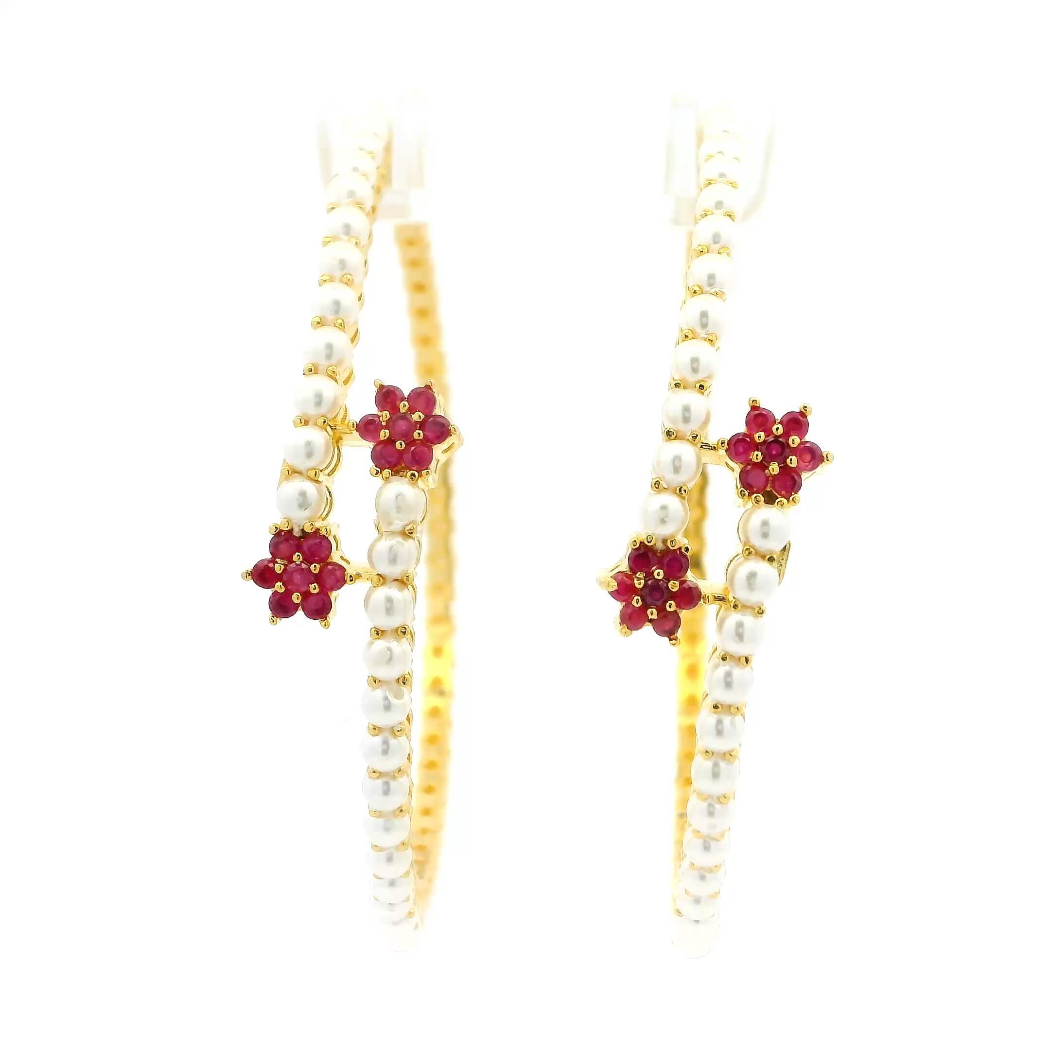 Pearl Ruby Floral Gold Plated Bangles