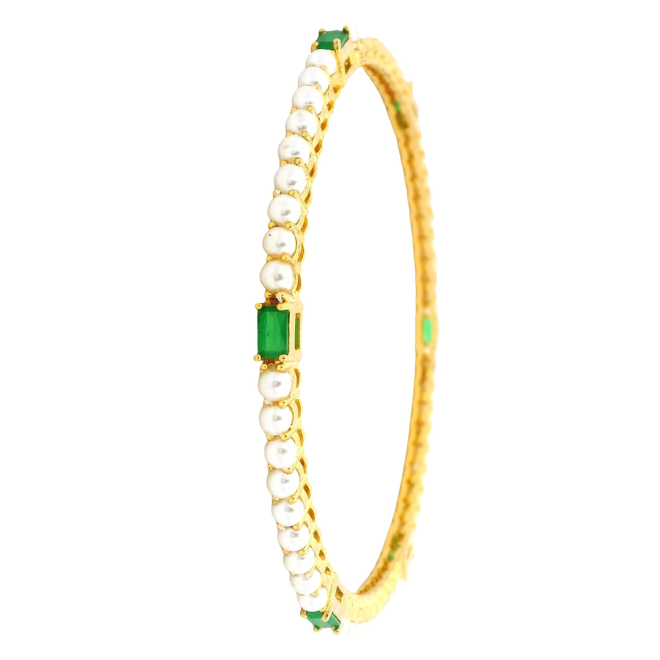 Classic Pearl Green Gold Plated Bangles